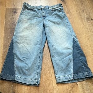Time and True Size 12 High Rise Two-Tone Wide Leg Denim Jeans Gently Used